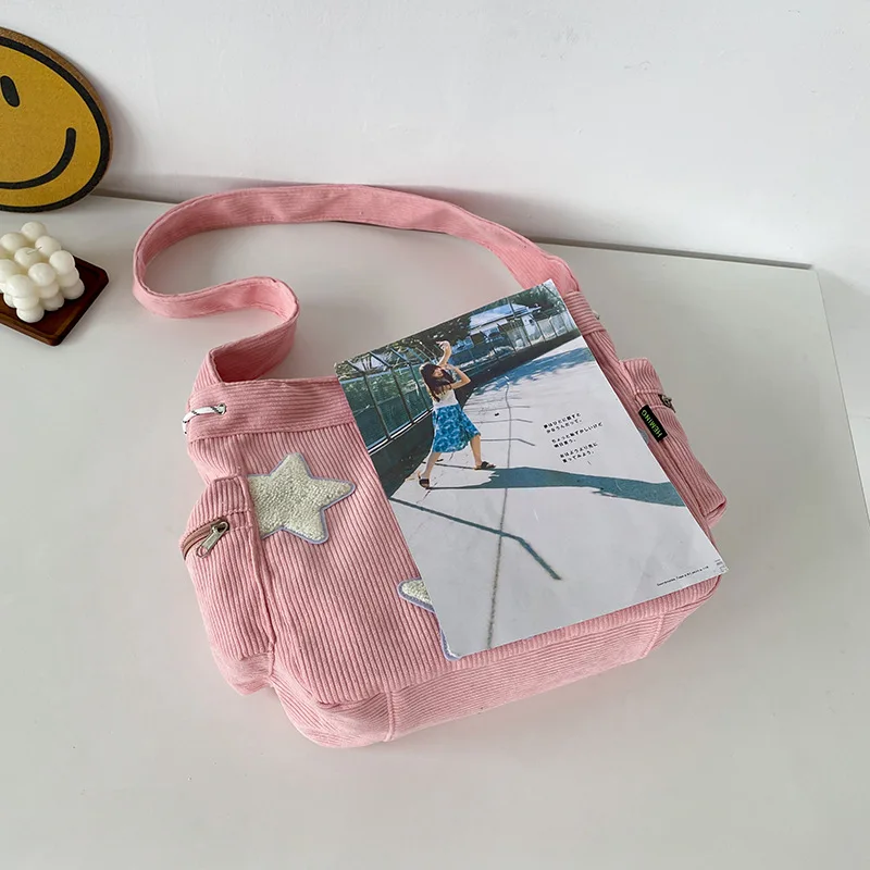 Women Fashion Corduroy Handbags for Women Large Capacity Cute Tote Shoulder Bags for Women Girls Travel School Bag