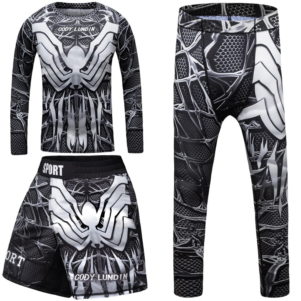 Kid\'s Boxing Compression Shirt Pants Set Boys Training Muay Thai Jiu Jitsu Rashguard Children\'s MMA BJJ Kickboxing Sport Suit