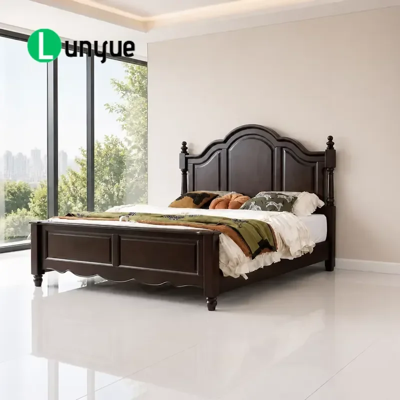 Traditional Solid Wood Bedroom Furniture Set Arched Headboard Bed Dark Brown Finish Durable Classic Style Home Decor