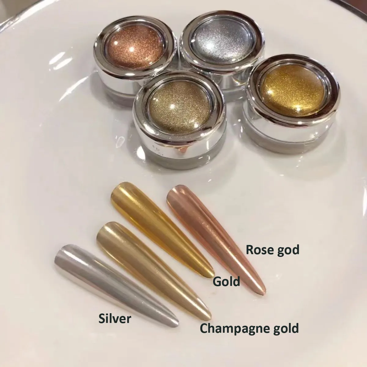 4pcs 미러 효과 금속 크롬 네일 파우더 골드 실버 샴페인 구리 네일 반짝이 안료 4 색 광택 네일 마찰 먼지