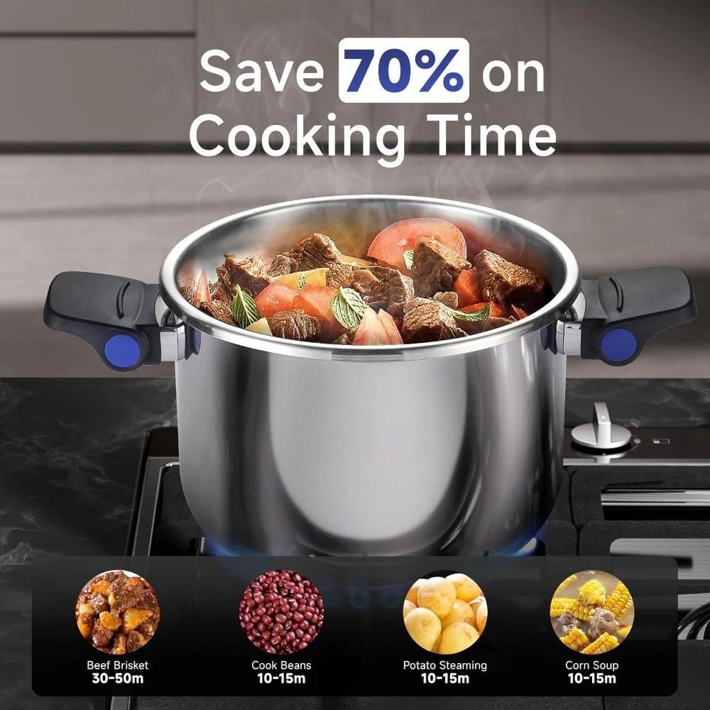 طنجرة ضغط من الفولاذ المقاوم للصدأ، موقد غاز متوافق مع الحث، آمن للاستخدام في غسالة الأطباق، تصميم مفتوح يد واحدة #2