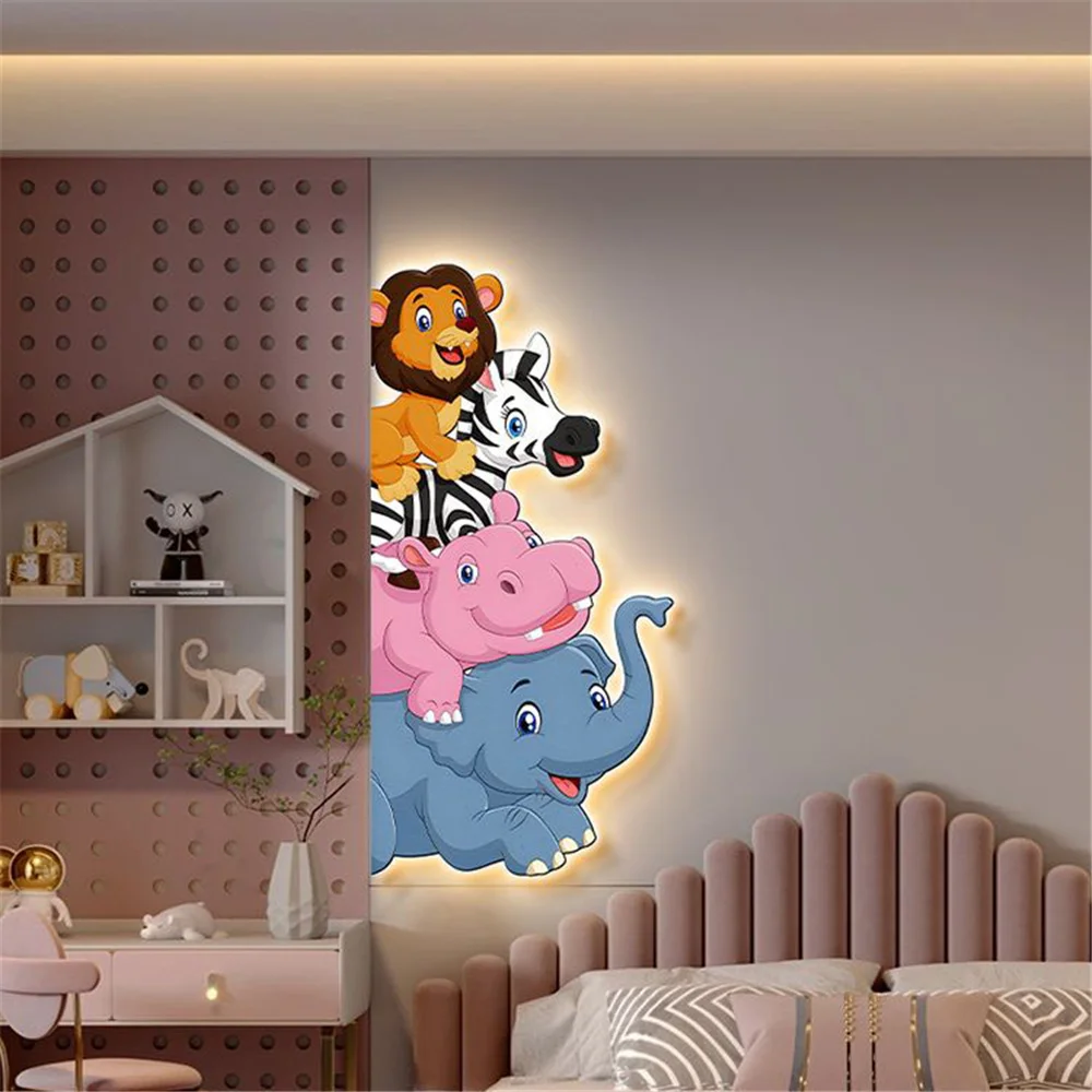 Creative Kids Room Wall Lamp LED Animal Murals Wall Lighting For Bedroom Children Shop Decor Childs Cartoon Sconce Night Light