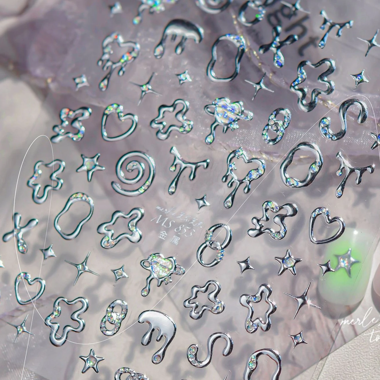 Geometria Linie Gwiazda Miłość Serce Łańcuszek Srebro Złoto Lawa Litera Kwiat Wzrost Pierścień Numer 5D DIY Naklejki na Paznokcie Manicure Kalkomanie