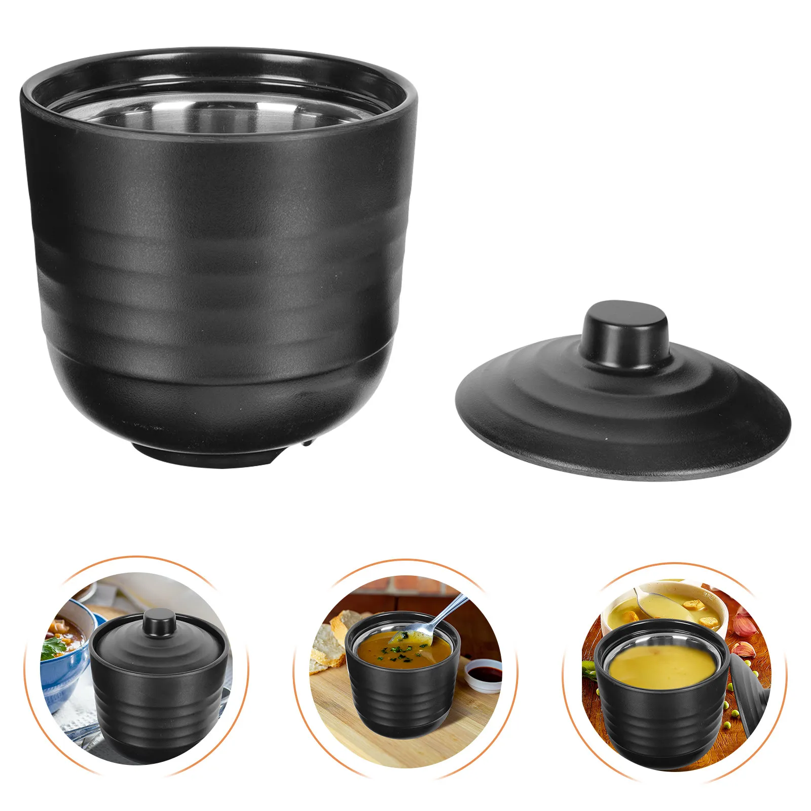

1Pcs Japanese Miso Soup Bowl Black Stainless Steel Anti-Skid Porridge Tableware Household Kitchen Food