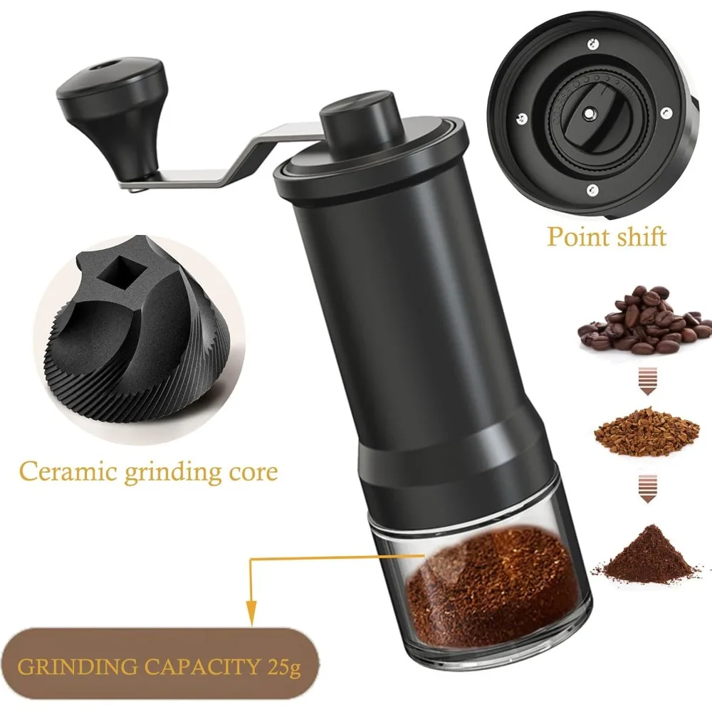 Manual Coffee Grinder Adjustable Fine Coarse Ceramics Conical Burr Hand Coffee Grinder Mill Convenient for Home Office Travel