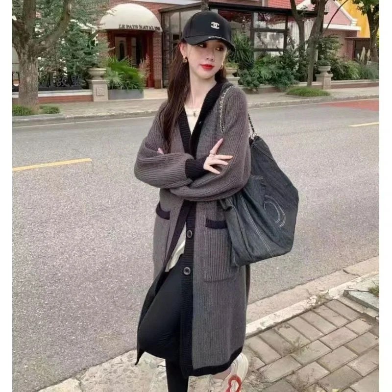 2023 Autumn Winter New Sweater Female Korean Knee Cardigan coat Long Thick Trend Jacket Commuter Women\'s Hooded Fashion Top Lady