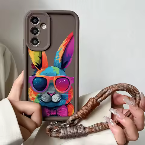 Cool Rabbit Wrist Chain Lanyard Case for Samsung S24 S23 S22 S21 Plus Ultra S20 FE A50 A05 A10 11 03 04 30 20 Phone Cover