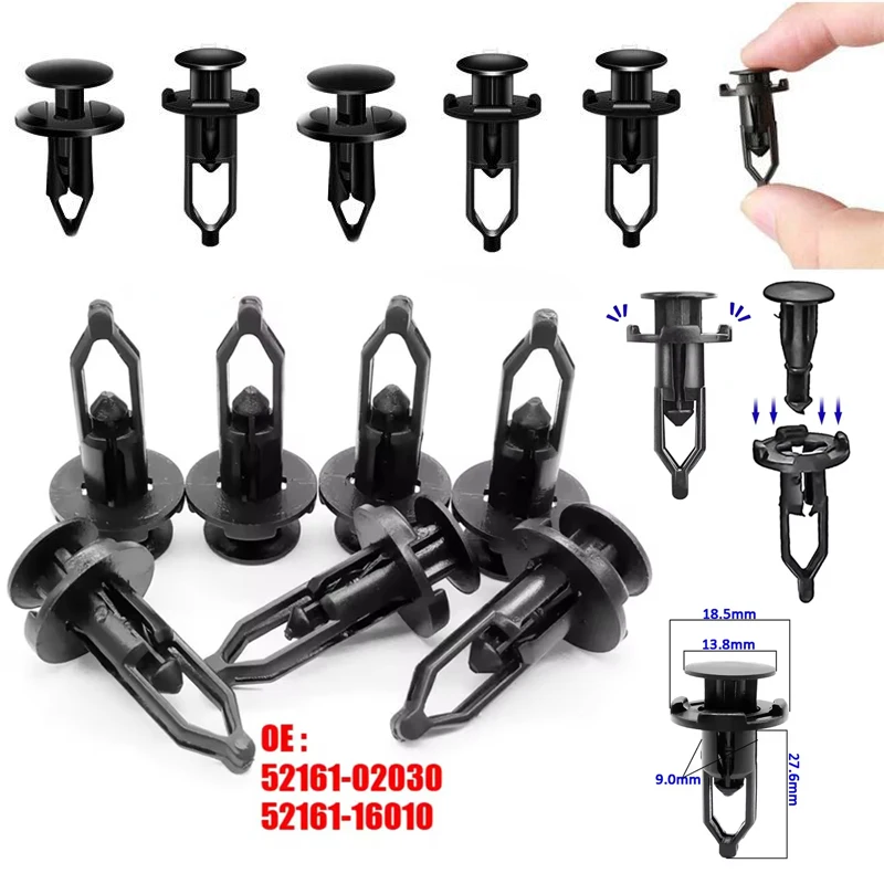 

Черный 9 мм автомобильный бампер задняя крышка зажим нажимного типа черный пластиковый фиксированный зажим для Toyota 52161-16010 52161-02030 автомобильные дверные зажимы