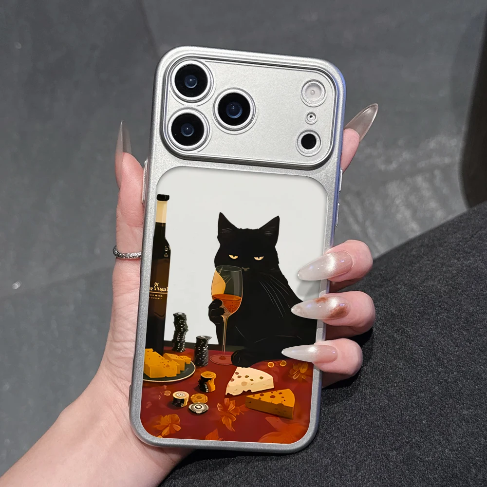 Lustige Schwarze Katze Niedliche Mattierte Hülle für iPhone 13 15 16 Pro Max Hüllen iPhone 17 12 ProMax 11 14 16 17 Plus 17 Air Plating Fundas – Detail 1