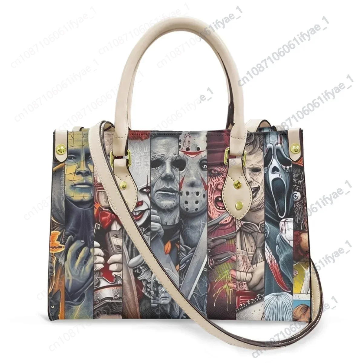 Bolso de mano duradero para mujer, bolsa de película de terror, diseño personalizado, gran capacidad, regalo de vacaciones