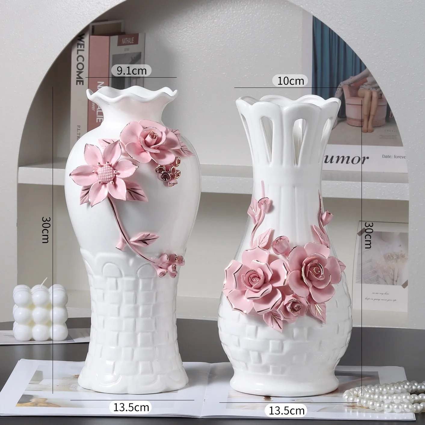 

30cm/European relief ceramic vase is a great gift for living room decor, hydroponic flower decorations