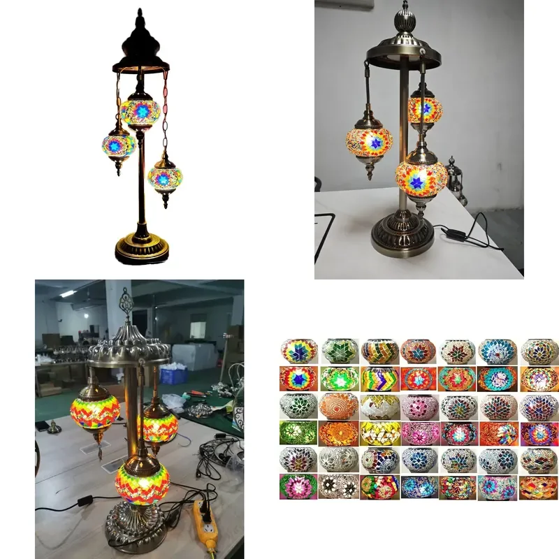 for  Turkish Style Handmade Mosaic Three Head Floor Lamp Electric Desk Lamp