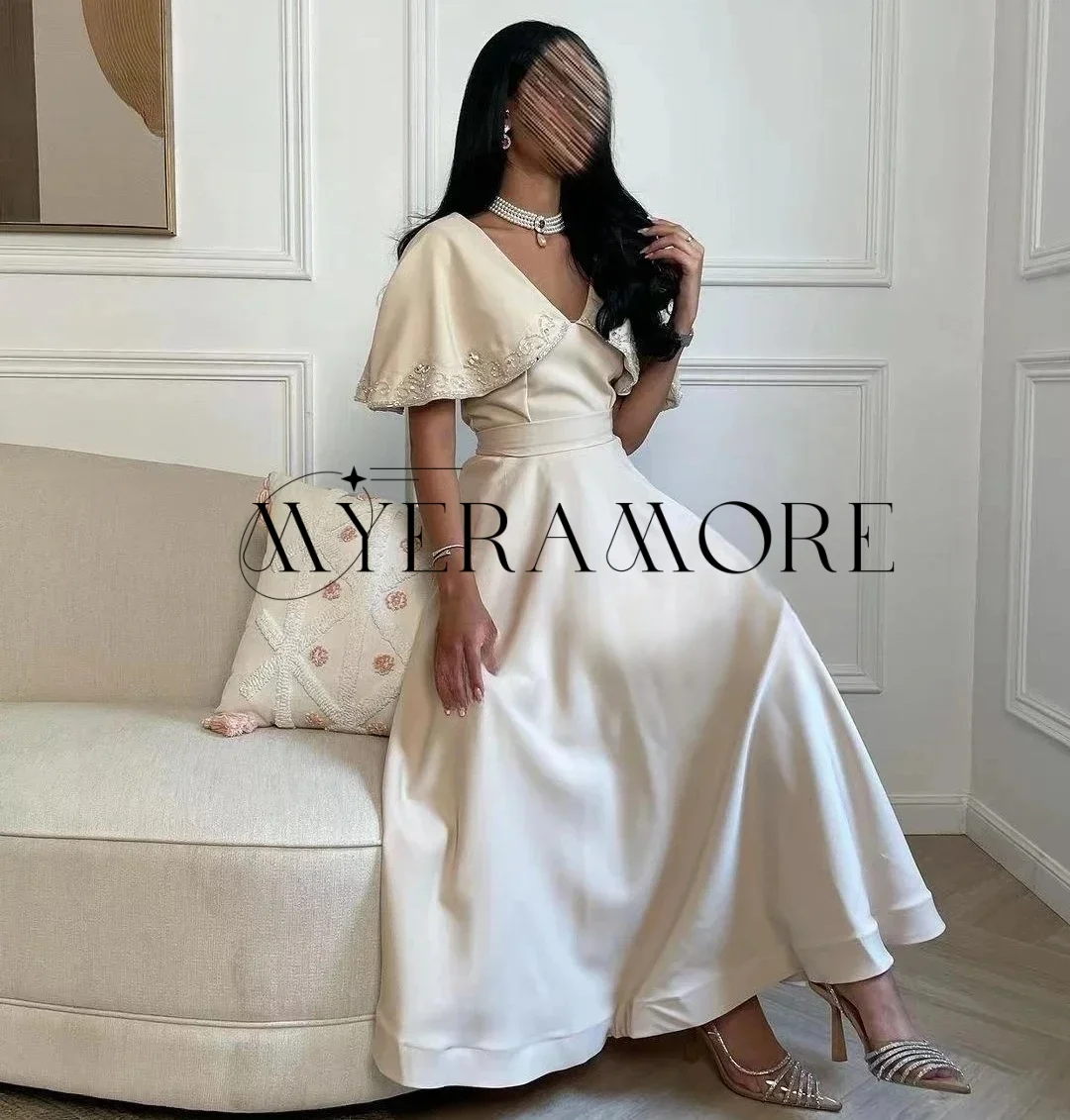 فساتين سهرة أنيقة على شكل حرف v على شكل حرف a مزينة بطيات بطول الكاحل فساتين لحضور الحفلات الموسيقية مخصصة من Fساتين Sheer