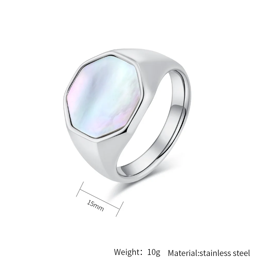 Stainless Steel Geometric Polygon Rings, Natural Seashells Men Finger,Fashion Luxurious Jewelry