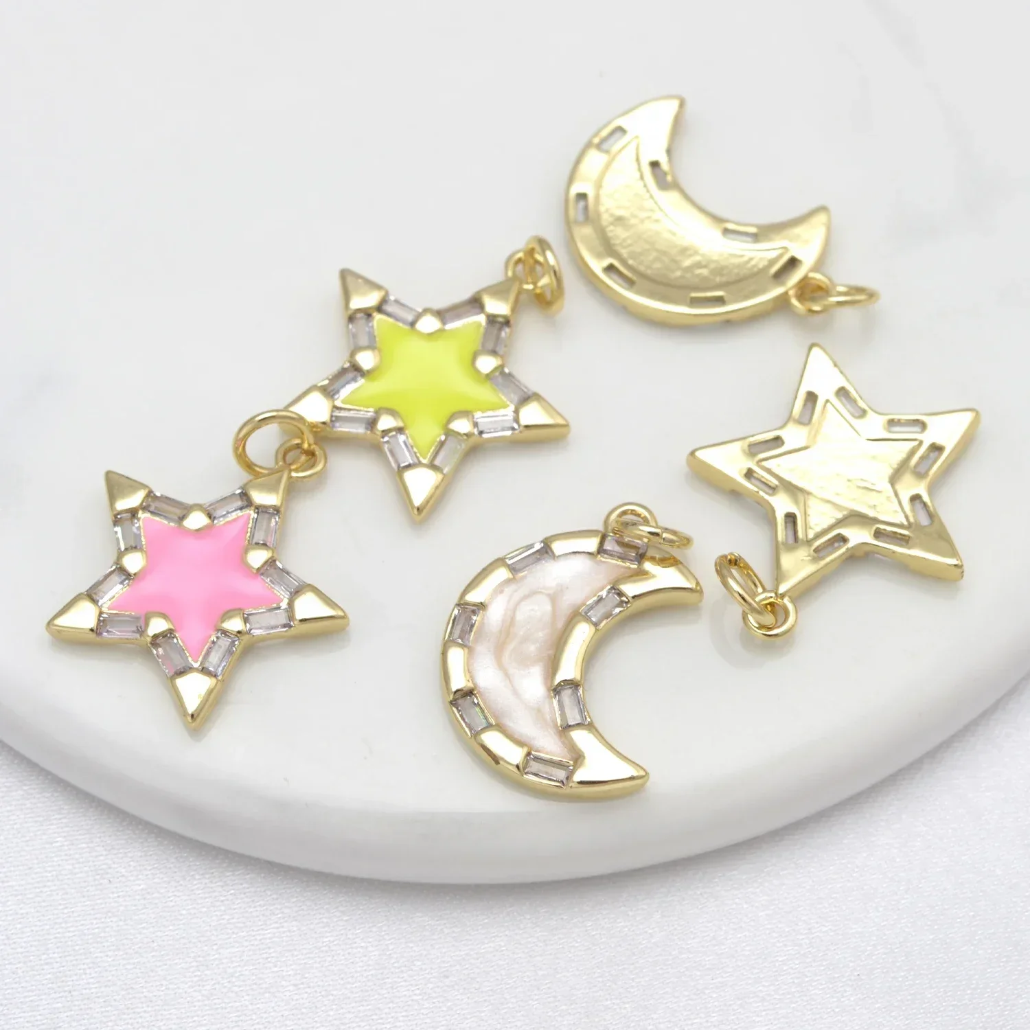 10 Pcs Star Moon Pendant for Diy Necklace Bracelet Earring Making Supplies Multi Color Zircon Charms Brass Jewelry Accessories