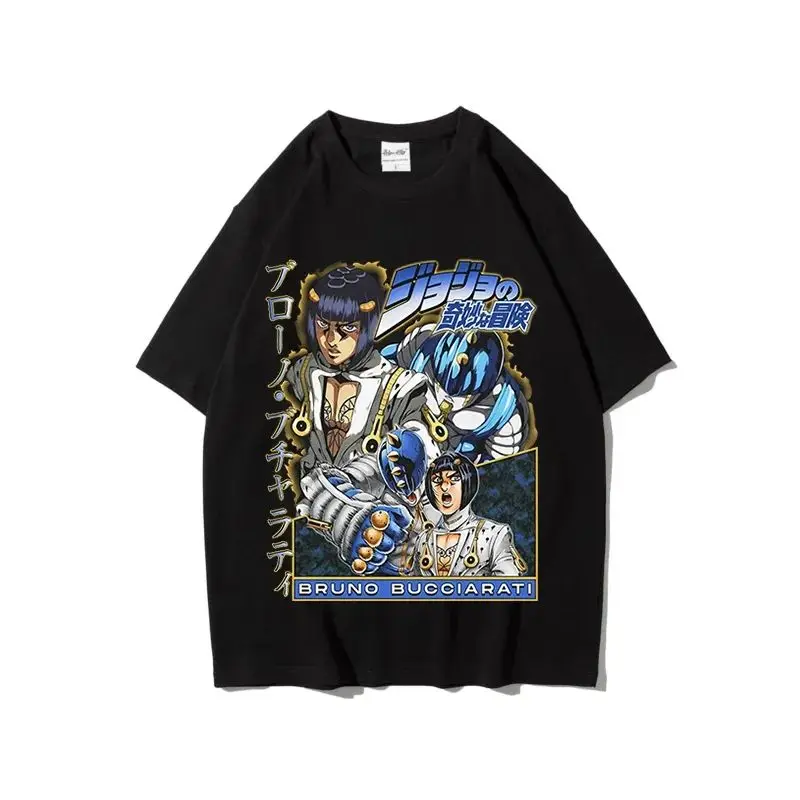 

JOJO's Fantastic Adventure Bugarati Anime Short Sleeve T-Shirt Men's Summer American Vintage Cotton Top Tide