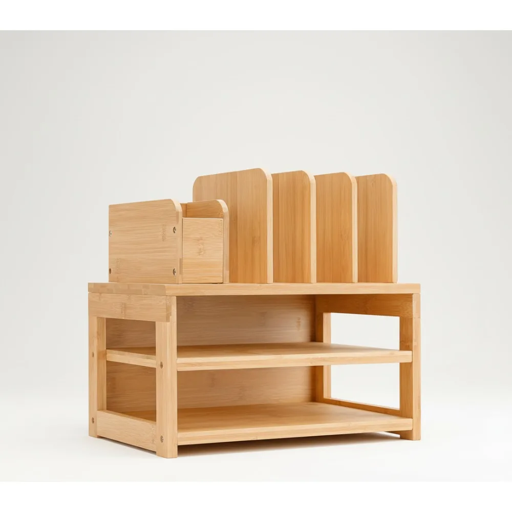 

Бамбуковый настольный органайзер с регулируемым держателем для ручек, 3-уровневое офисное хранилище для рабочего места, дома, школы