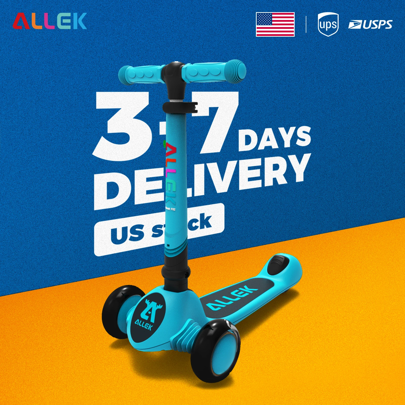 Allek Kick Scooter Foldable Portable Kids Scooter 3-Wheel LED Flashing 4-Level Adjustable Height Scooters for Children 3-12Years