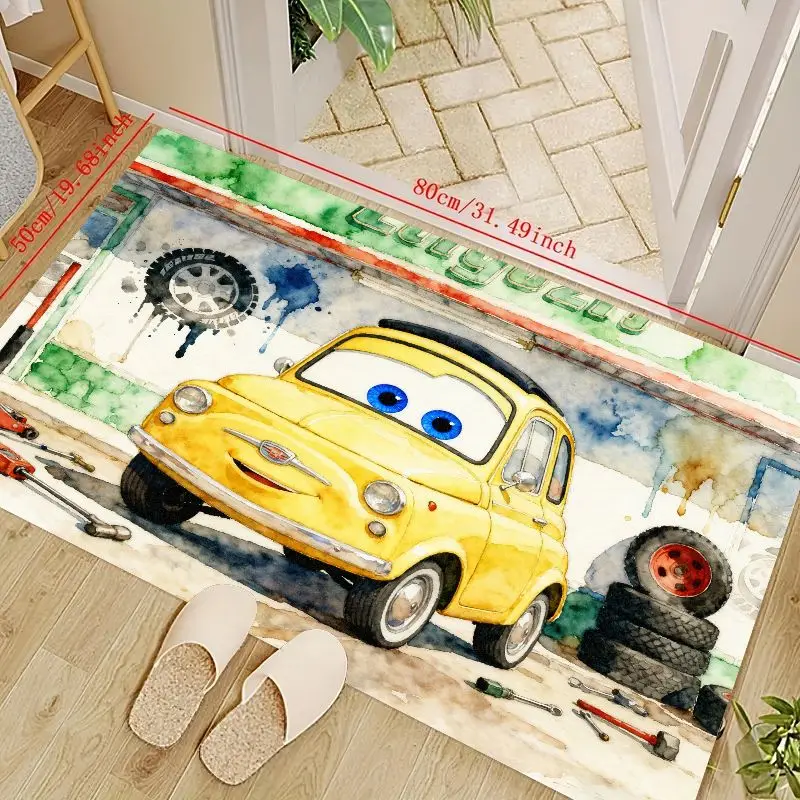 

1PC Yellow Cartoon Car Welcome Door Mat for Home Entryway, Funny Vehicle Design Floor Rug for Living Room, Kids Room, and Garage