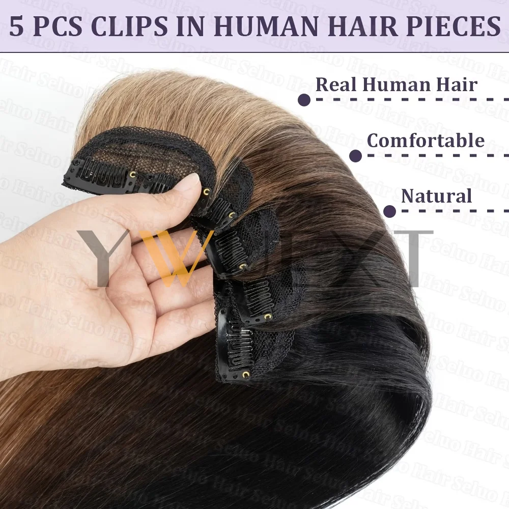 YWUEXT Invisible Short Hair Pad Clip In Remy Human Hair Extensions 30-40G Mini Clip In Hair 2 Clips On Machine Hair Weft 5pcs