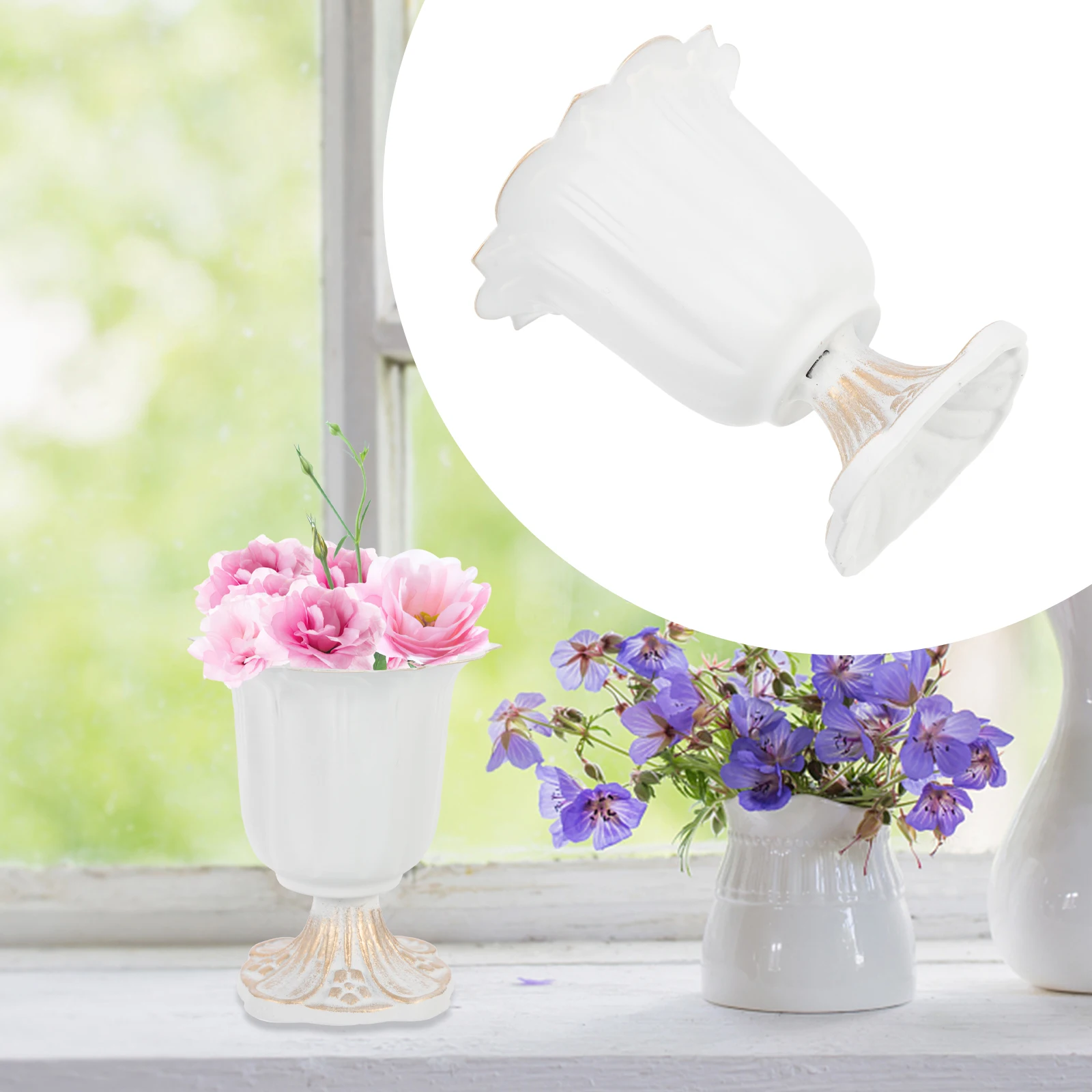 

Pot Metal Vase Wedding Decor Small Decoration Outdoor Urn Flower White European
