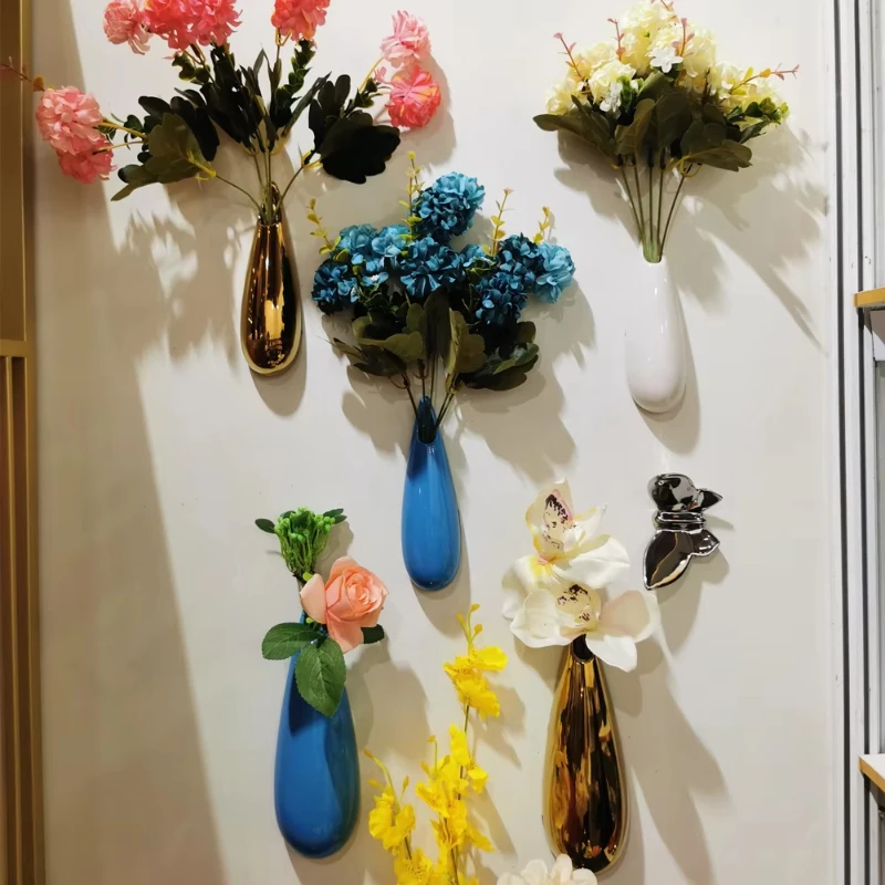 Lightweight Luxury Creative Wall Hanging Ceramic Vase Gold Plated Simple Hydroponic Vase Home Decoration Porcelain Vase
