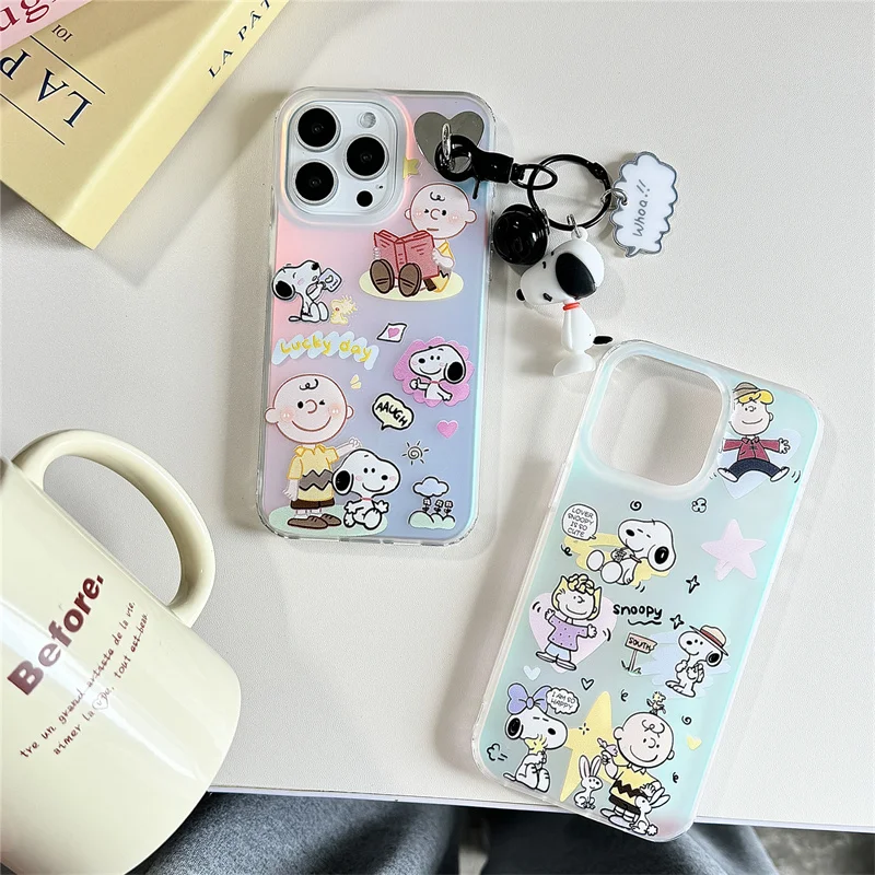 Japan Big Head Snoopy Charile Cartoon TPU Soft Phone Case for Apple iPhone 15 14 13 Pro Max 12 11 Pro Cute Back Protect Cases