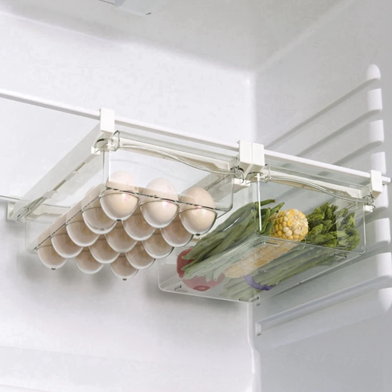 2 Pack Pull Out Fridge Drawer Organizer, Fridge Storage Box Clear Container Food Drinks Eggs Fruit