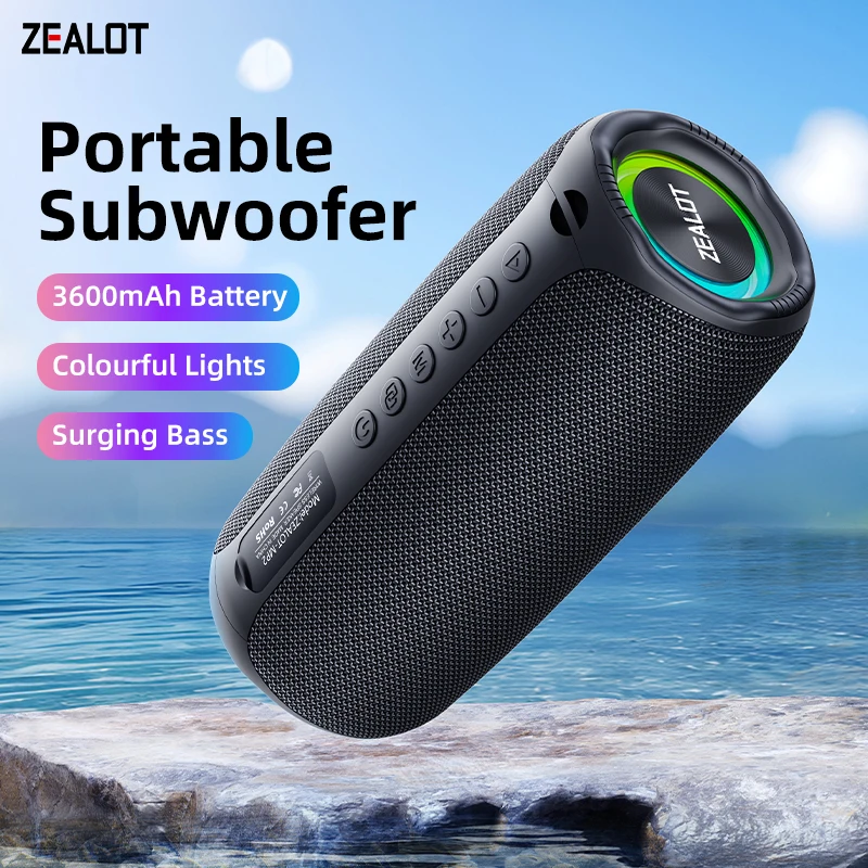 

ZEALOT-MP2 Portable Bluetooth Speaker,IPX5 Waterproof 360° Wireless Speaker TWS Stereo Pairing 15hrs Playtime For Camping Hiking