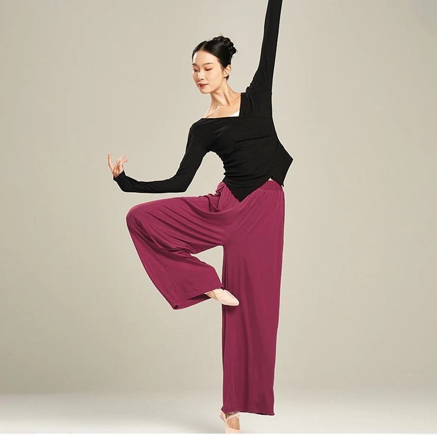 12 Colors Modal Modern Dance Pants For Women Loose Wide Leg Elastic Ballet Training Trousers High Waist Classical Dance Ladies