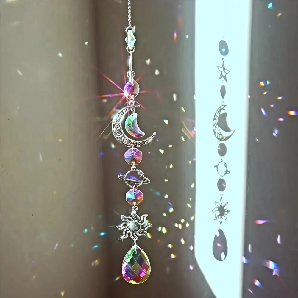 Crystal Sun Reach Sun Catcher Cherry Blossom Moon Window Prism Light Catcher for Window Glass Sun Catcher Hanging Prism SJGJ05