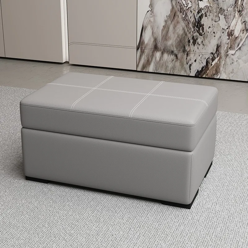 Solid wood sofa stool rectangular multi-functional storage stool household living room pedal chair storage box leather stool