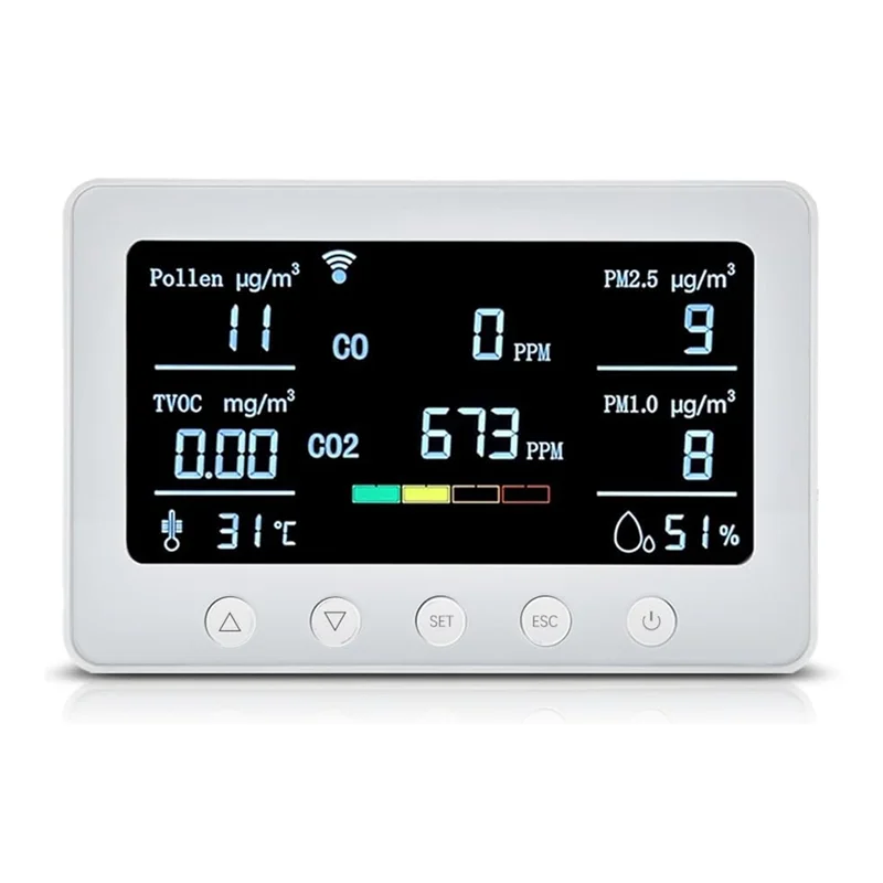 

EU Plug, Wi-Fi Air Quality Monitor Detects Pollen/TVOC/CO/CO2/PM2.5/1.0/Temp/RH, IoT Controller, RS485 Data Logger