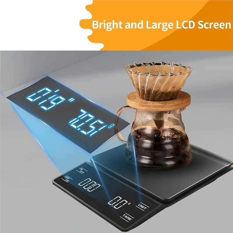 A38T-Digital Coffee Scale With Timer Rechargeable 3Kg/0.1G Tare Function For Espresso For Pour Over Maker Brew