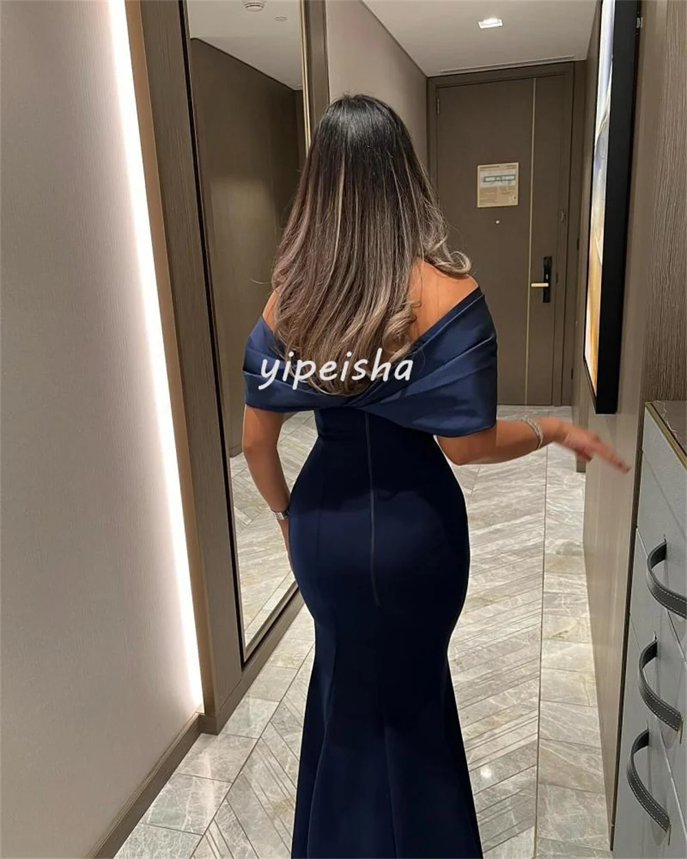 تخصيص مثير عالية الجودة جيرسي الطية ثنيات حورية البحر خارج على الكتف فساتين طويلة مخصصة فساتين مناسبة رسمية أنيقة