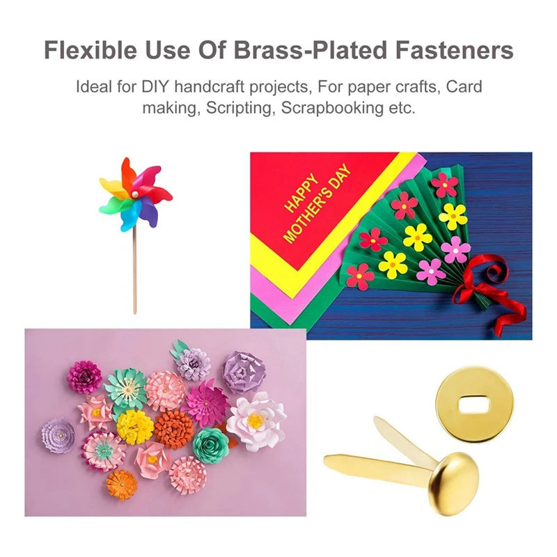 AT64 300 Pieces 3/4 Inch Brass Paper Fasteners Paper Brads, And 300 Pieces Plated Brass Washers With Hole Punch, 20Mm Durable