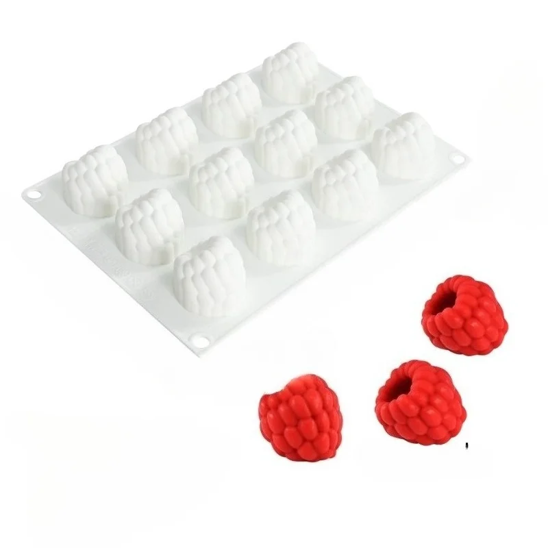 1pc 3D Raspberry Silicone Mold 12-Cavity French Berry Design Non-Stick for Mousse Chocolate Baking Tool view 4