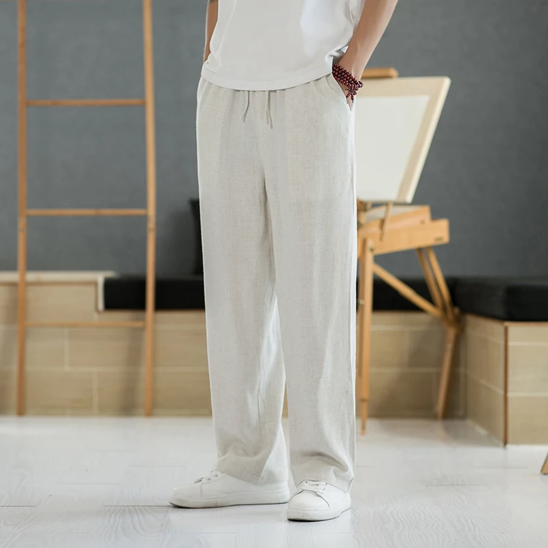 

Men's Summer Thin Cotton Linen Straight Leg Wide Leg Pants Loose Fit Faionable Casual Trousers Comfortable Breathable