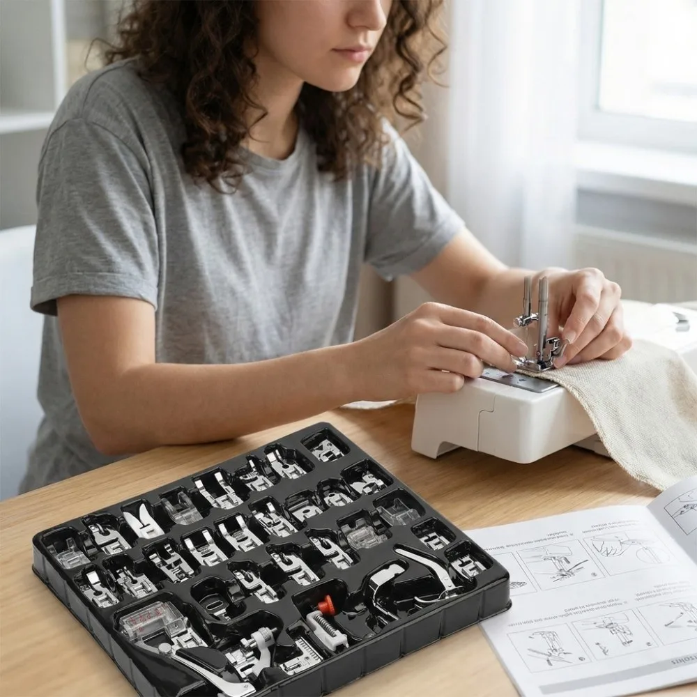

32Pcs Easy Replace Multifunctional Presser Foot Household Durable Sewing Machine Parts Easy Instal Foot Set Fabric Sewing