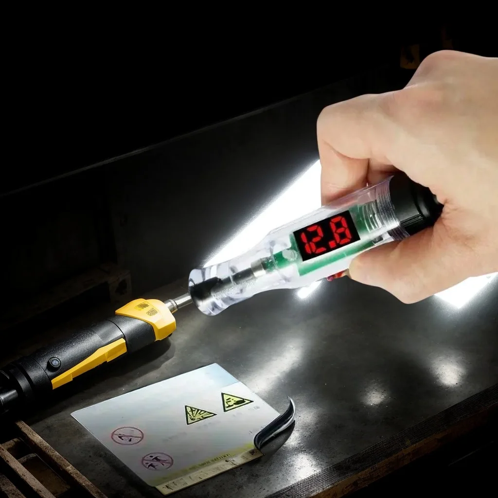 

Автомобильный тестер напряжения постоянного тока 6 В/12 В/24 В - ручка с длинным зондом цифрового дисплея и лампочкой для автодиагностики и ремонта инструментов