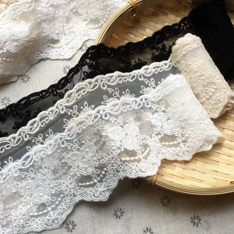 8.5cm Wide Floral Embroidered Mesh Lace Trim 1/5 Yards Cotton Lace Ribbon for Dress Sewing Wedding Bridal DIY Crafts