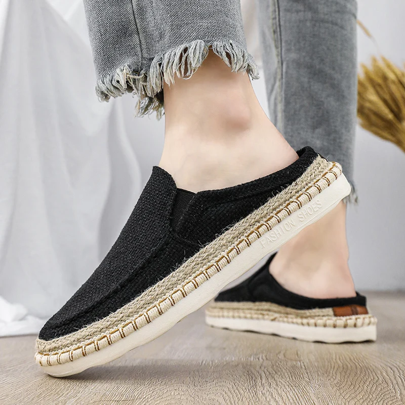 Summer Beige Men's Loafers Breathable Canvas Fisherman Shoes Men Lazy Shoes Comfortable Slip-On Cloth Shoes Man  zapatos hombre