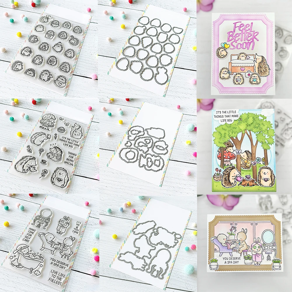 Happy Hedgehog Agenda stempel and cinting Dies Day Spa Clear zestaw stempli for DIY Scrapbooking dekoracja Album wesoły karty rzemiosło