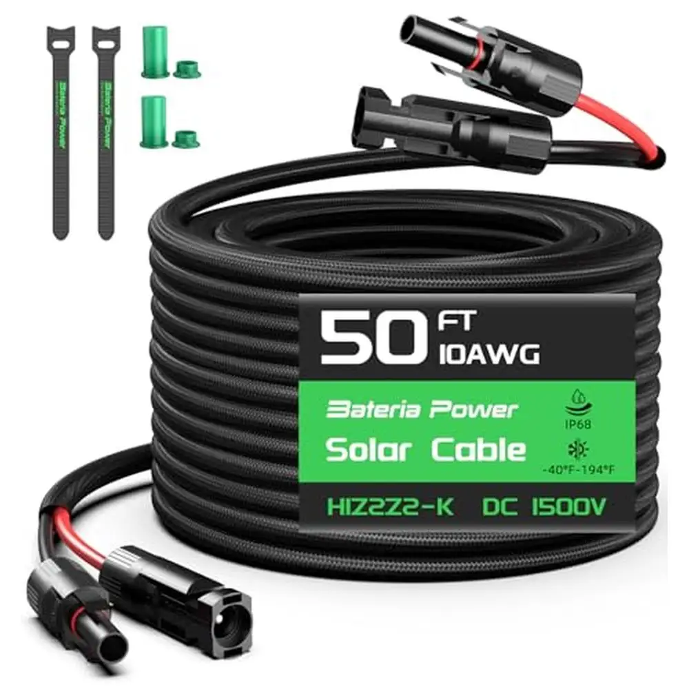 50FT Solar Extension Cable Set IP68 Waterproof Connectors Dust Caps RV Boat Auto Power System UV Resistant TÜV Certification