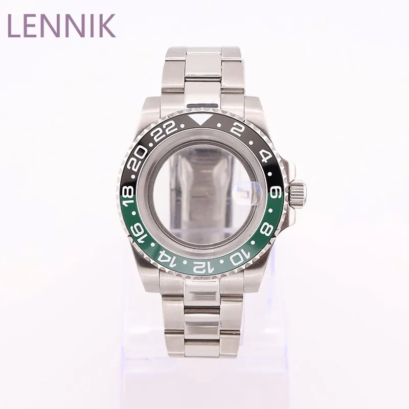 40mm Black Green Diver Watch Case NH34/35/36/38/39/70/71/72 Ceramic Bezel 20mm Steel Bracelet Sapphire Crystal Mod Parts