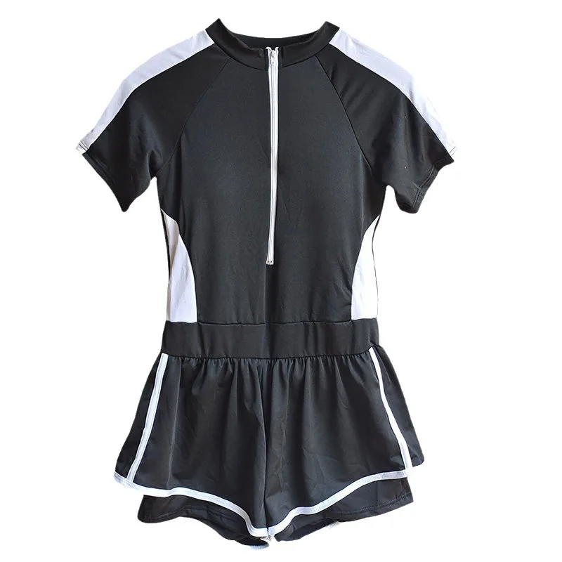 New Women's Swimsuit, One-piece Coverage Slimming Effect  Conservative Sports Style Hot Spring Flat Leg Pants Swimsuit Plus Size