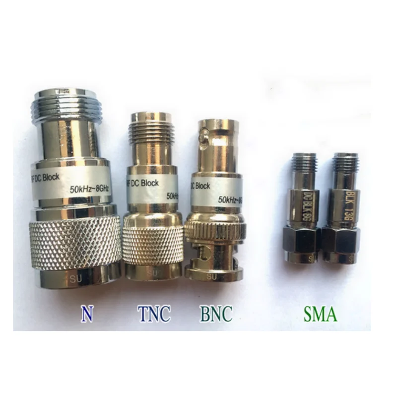 RF isolator DC Block; frequency Freq: 0.5K,1K,50K-8GHZ,13G,18G,20G;SMA/N/BNC/TNC; DC blocking voltage: 50v