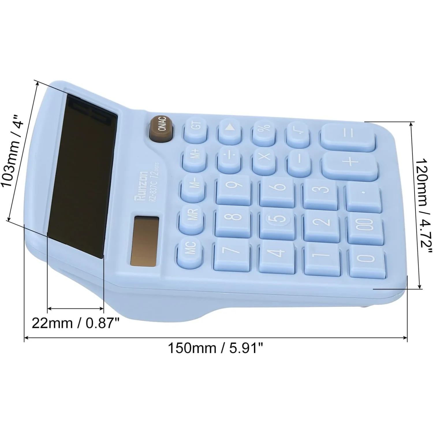 Desk Calculator, 12 Digits Large LCD Display Electronic Calculator Solar Battery Dual Power for  Office Desktop, White