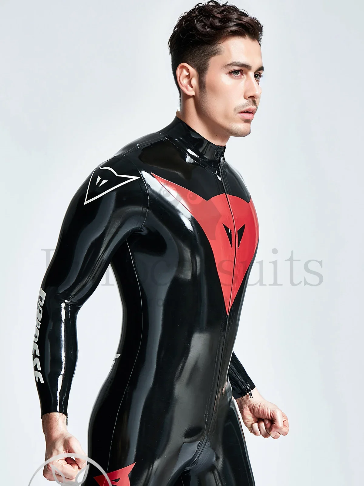 latex catsuits men eurocat suits  latex zentai  rubber fetish customised wear Male Basic MotoGP Branded Catsuit