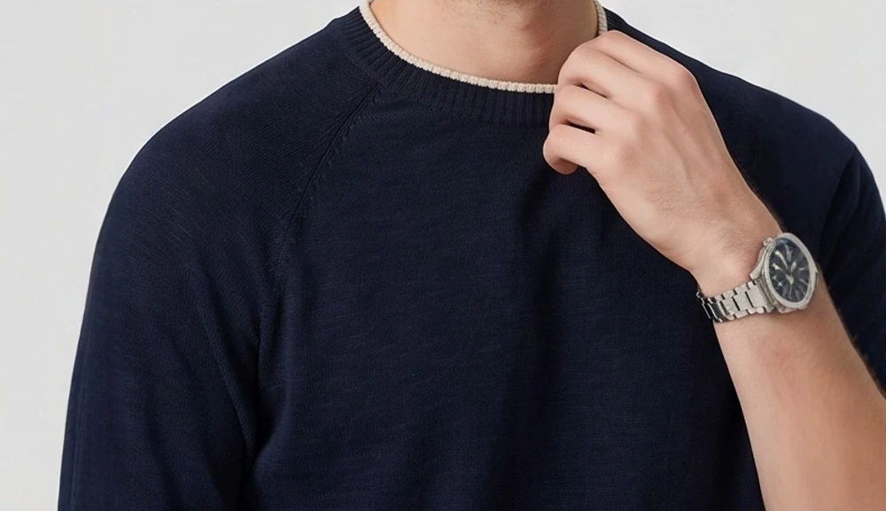 Men's 2026 New Style British Style Sweater T-shirt Round Neck Color-blocked Cotton and Linen Blended Pullover Short Sleeves